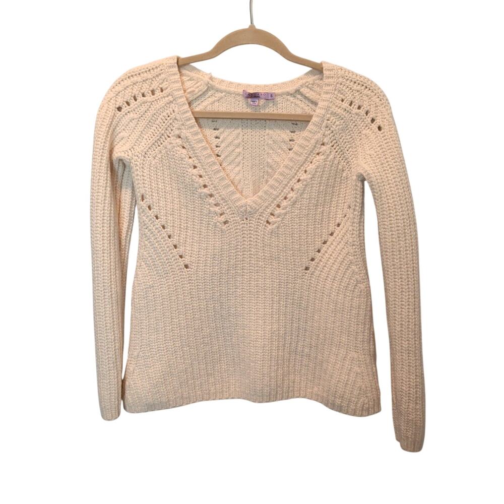 Calypso St Barth Women's Sz S Cream Callani Pointelle Sweater Chunky Wool